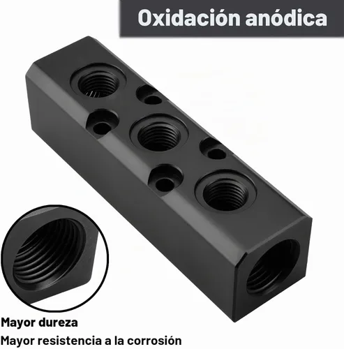 Vista 4 de Colector de Aire, Colector de Compresor de Aire de 3 Vías y 5 Puertos, Bloque Divisor de Colector de Manguera de Aire en Línea, Colector