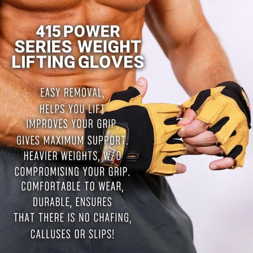 Vista 4 de Schiek Sport Model 415 - Guantes sin dedos para levantamiento de pesas de larga duración