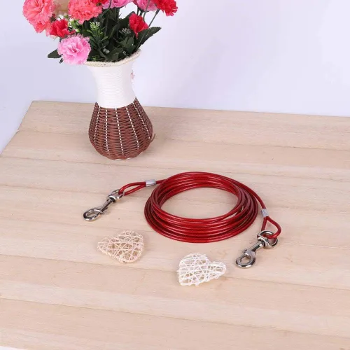 Vista 3 de Fdit Cuerda de correa para perro, alambre de acero resistente, 0.197 in x 16.4 ft, rojo, cable de seguridad para mascotas a prueba de mordeduras