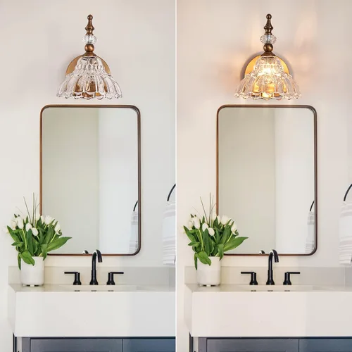 Vista 3 de HDDFL Lámpara de baño sobre espejo, accesorios de iluminación de tocador de latón mate, apliques de pared modernos para dormitorio, baño, pasillo