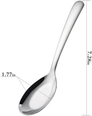 Vista 5 de Cucharas de sopa de acero inoxidable Juego de 12 cucharas de cena de mango largo, cuchara de sopa asiática plateada para Ramen Thai Miso