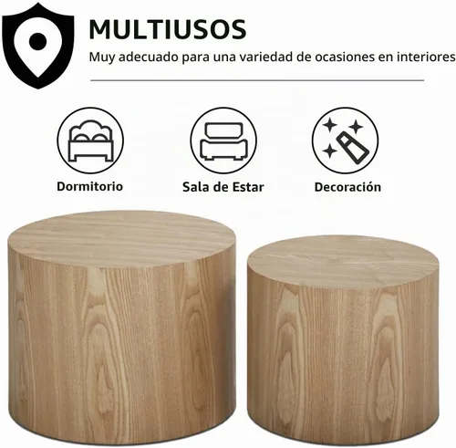 Vista 7 de Mesa Auxiliar de Madera Redonda Mesas de Centro Pequeñas Juego de Mesas Auxiliares Anidables de 2 para Sala de Estar Dormitorio Oficina, Sin Montaje