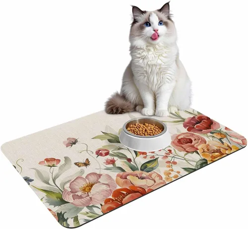 Vista 7 de Tapete de baño con flores retro para bañera, antideslizante, de secado rápido y absorbente, tierra de diatomeas, fregadero de cocina, ducha