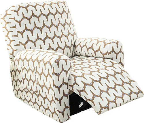 Vista 31 de NILUOH Funda para sillón reclinable, 4 piezas, elástica, estampada, con bolsillo lateral, funda para sofá reclinable, antideslizante, ajustable, 16