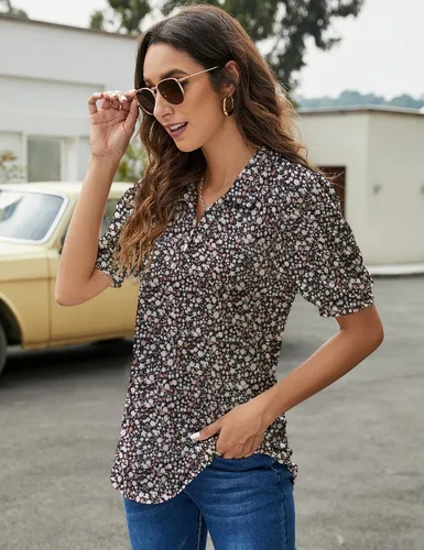 Vista 3 de LOMON Camisas polo para mujer cuello en V manga corta cuello en V sueltas