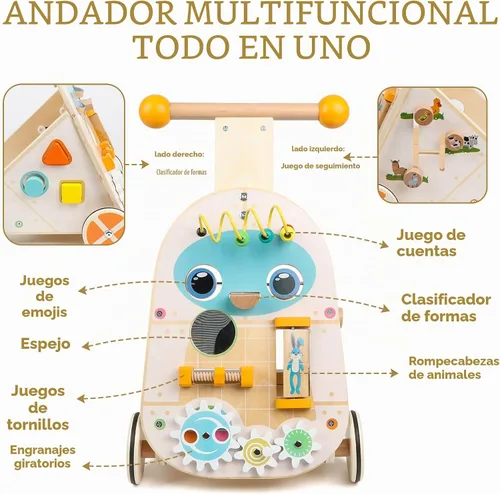 Vista 7 de Andador de madera del bebé con el andador del bebé de la altura ajustable