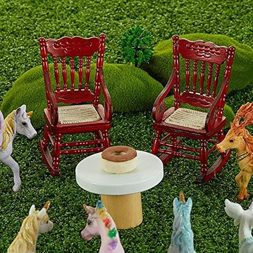 Vista 6 de Sumind 2 sillas mecedoras de madera en miniatura de Navidad 1:12