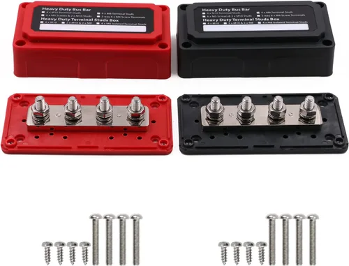 Vista 11 de Barra colectora de 12V-48V DC 100A Bloques de distribución de energía Módulo de servicio pesado 4 postes de 1/4 pulgadas + 12 terminales