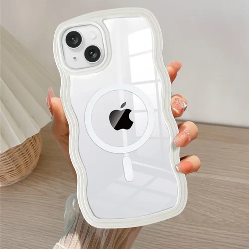 Vista 34 de QLTYPRI Funda magnética para iPhone 11 compatible con Magsafe, bonita funda transparente con marco de onda rizada para niñas y mujeres, parachoques