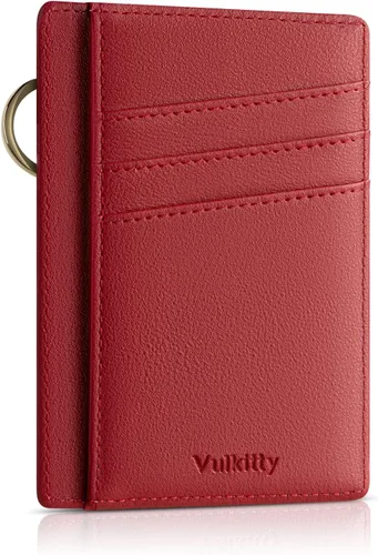 Vista 9 de Vulkitty Cartera pequeña para mujer, minimalista, delgada, bolsillo frontal, con cremallera, bloqueo RFID, tarjetero con ranura para identificación