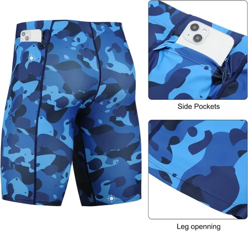 Vista 5 de beroy Pantalones cortos de compresión para hombre, entrenamiento atlético, capa base deportiva ajustada con un bolsillo