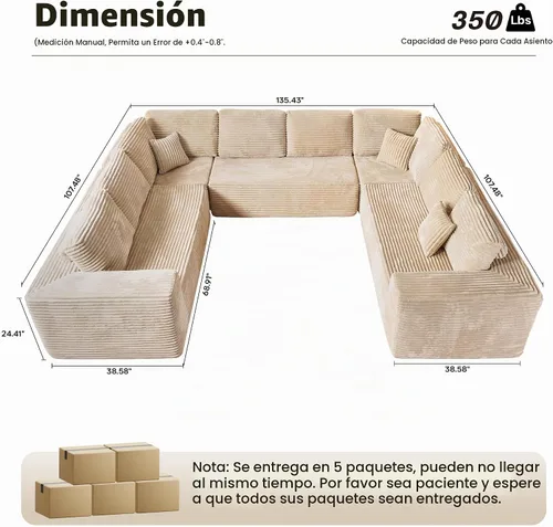 Vista 2 de ovios Sofá seccional en forma de nube para sala de estar, sofá modular de terciopelo mullido, sin necesidad de montaje, juego de sofás grandes