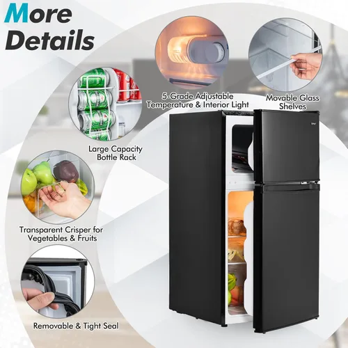 Vista 7 de COSTWAY Mini refrigerador de 3.2 pies cúbicos con congelador Negro