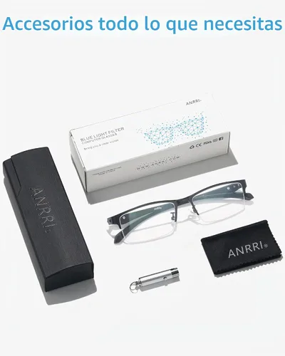 Vista 6 de Gafas de luz azul para hombre, con marco de metal, rectangular, sin montura y bloqueo UV, para computadora Lightweight Metal Frame Computer