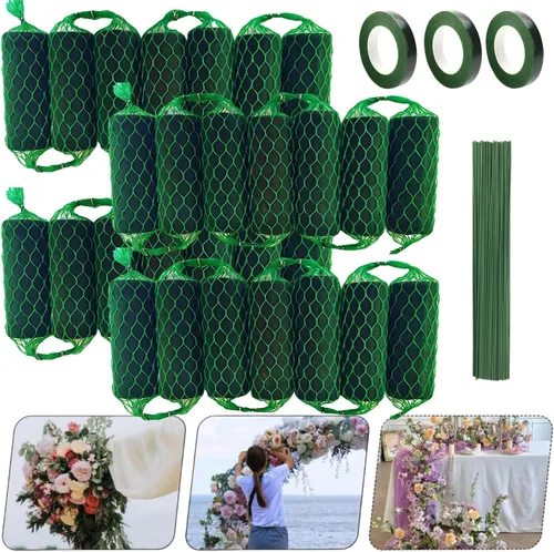 Vista 10 de Juego de 14 piezas de guirnalda de espuma floral de 9.2 pies, kit de bloques de esponja, soporte de flores de absorción para arco de puerta