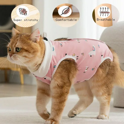 Vista 5 de Traje de recuperación para gatos, enterizo para gatos después de la cirugía, esterilización quirúrgica, heridas abdominales, enfermedades