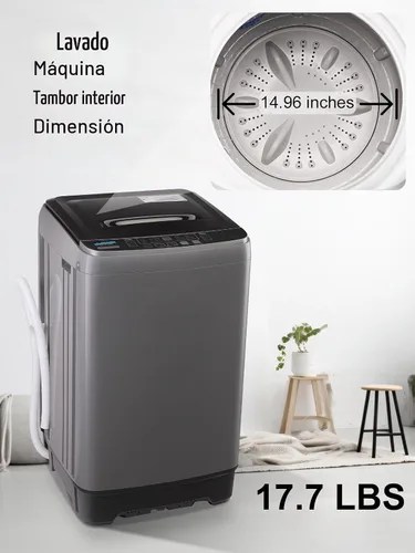 Vista 9 de Lavadora completamente automática con pantalla LED, bomba de drenaje portátil de 17.7 libras, 10 programas y 8 niveles de agua seleccionados, ideal