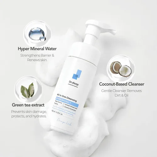 Vista 6 de Dr.Deep Limpieza todo en uno – Limpiador facial coreano espumoso para pieles irregulares y puntos negros, limpiador desmaquillante y lavado facial