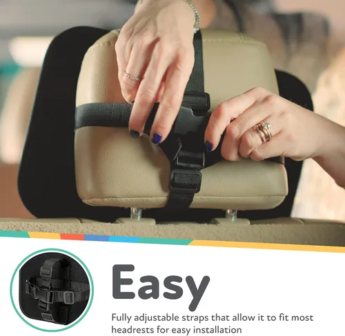Vista 2 de Nuby Espejo de bebé para asiento trasero con correas totalmente ajustables, resistente a los golpes, se instala en segundos, color negro