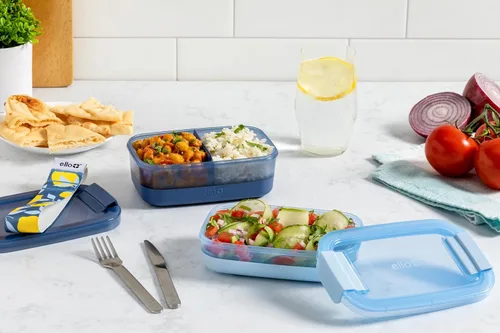 Vista 2 de Ello Juego de 2 contenedores de almacenamiento de alimentos de plástico para lonchera, tipo Bento, con tapas de plástico herméticas, a prueba