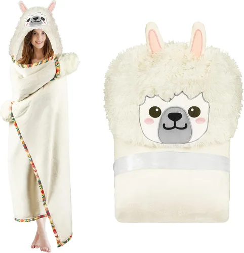 Vista 9 de Manta con Capucha Vestible de Axolotl para Adultos - Súper Suave, Cálida y Acogedora de Felpa de Franela de Vellón y Sherpa Tipo Poncho Capa