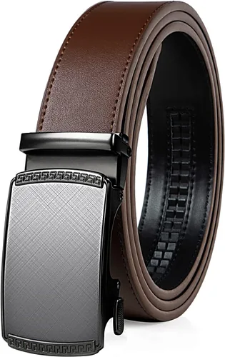 Vista 25 de Drowsmen - Cinturón de cuero para hombre con trinquete de 1 3/8 pulgadas, hebilla automática de deslizamiento con clic, ajuste ajustable para un