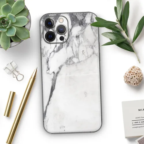 Vista 7 de DesignSkinz Kit de calcomanías de cuerpo completo compatible con iPhone 15 Plus, superficie de mármol blanco y gris V3
