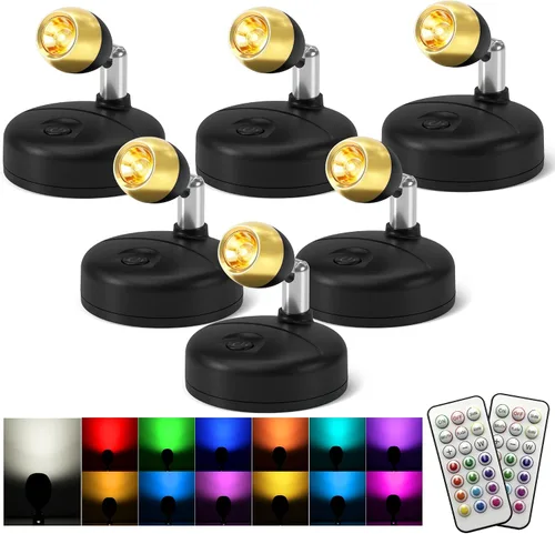Vista 8 de KINDEEP Focos para interiores con control remoto: iluminación ascendente a batería, luces LED inalámbricas, temporizador y regulable, focos pequeños