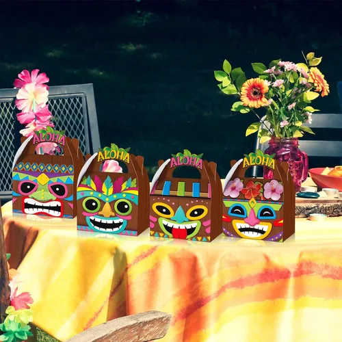 Vista 6 de Glenmal 12 cajas de fiesta hawaianas Aloha Tiki Luau con asas de verano para el festival Aloha Hawaiian y Luau suministros de fiesta