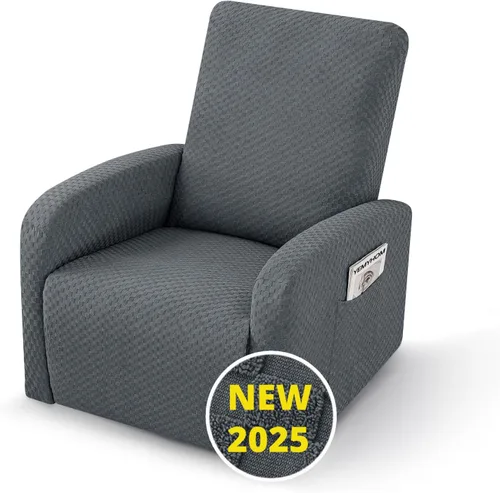 Vista 37 de YEMYHOM Funda elástica de 4 piezas para silla reclinable de jacquard con bolsillo lateral, antideslizante, ajustable, protector de muebles con parte