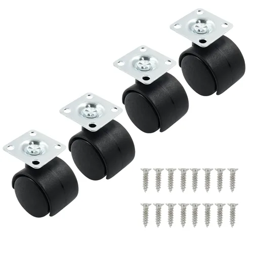 Vista 5 de 4 piezas de ruedas giratorias de 1 pulgada, ruedas de placa de nylon negro, ruedas giratorias de placa resistente de repuesto para muebles, carro