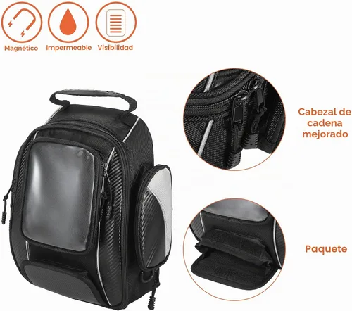 Vista 5 de Motoforti Universal motocicleta tanque magnético bolsa de herramientas combustible alforja con correa impermeable negro