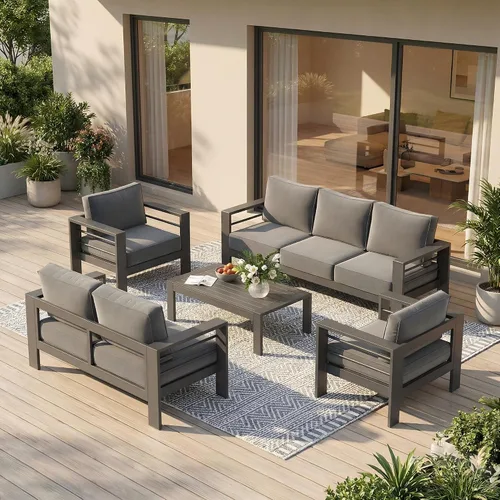 Vista 54 de Solaste Sofá de aluminio para patio con mesa auxiliar, juego de 3 muebles de patio con cojines, sofá de exterior para todo tipo de clima
