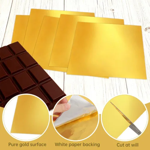 Vista 11 de Envolturas de chocolate, 100 unidades, 7.9 x 7.9 pulgadas, papel de regalo 100 envoltorios de lámina dorada · 105 calcomanías · cuadrados de 7.9 x