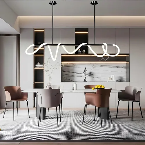 Vista 11 de Lámparas colgantes LED modernas para isla de cocina, lámpara lineal LED regulable con control remoto, lámpara de iluminación de isla negra de 39