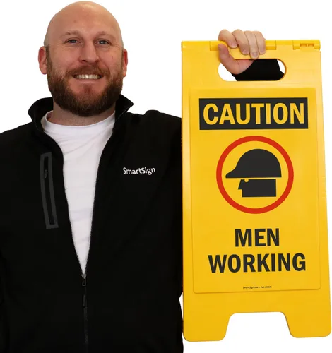 Vista 2 de SmartSign Letrero plegable de dos caras con símbolo de "Caution - Men Working" de 25 x 12 pulgadas, plástico de polipropileno impreso digitalmente