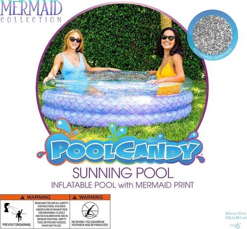Vista 4 de Colección de juguetes inflables con diseño de sirena de PoolCandy, flotadores de piscina, pelotas de playa, piscinas para tomar el sol, balsas