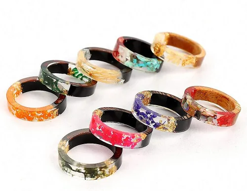 Vista 2 de 1 unid resina madera anillos vintage claro madera hecha a mano flor seca epóxico anillos para mujeres hombres fiesta joyería regalo