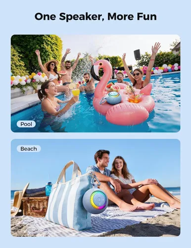 Vista 8 de Altavoz de ducha Bluetooth impermeable portátil: sonido envolvente de 360°, ventosa IPX7 extraíble con perilla de escape al vacío, 2 en 1, luces