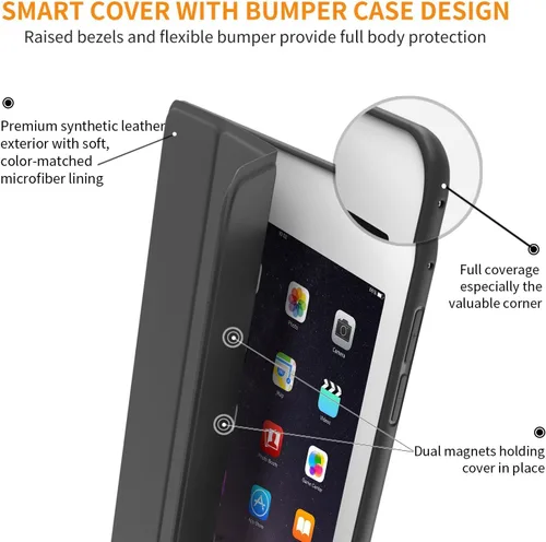 Vista 3 de Carcasa para iPad Mini 4, DTTO, antirraspones, ultradelgado, liviano, con autoencendido y autoapagado, cubierta con soporte de triple doblado