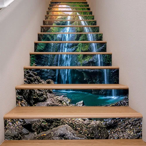 Vista 11 de KACOLOR Pegatinas autoadhesivas de paisaje natural 3D para escaleras, murales de pared, calcomanías de vinilo para escaleras, decoración de papel