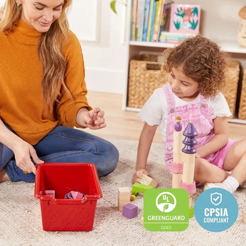 Vista 6 de ECR4Kids Cubo de almacenamiento frontal con cucharada, organización multiusos, color rojo, 5 piezas