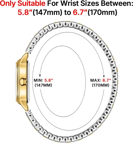 Vista 5 de Relojes pequeños de oro para mujer, reloj analógico de esfera fácil de leer, caja ovalada, banda de expansión de acero inoxidable, reloj impermeable