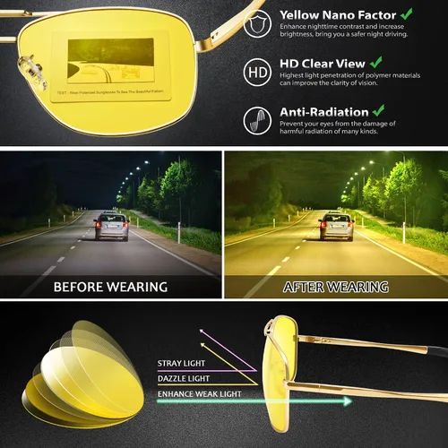 Vista 5 de URUMQI Lentes de sol de aviador polarizados cuadrados para hombre, lente de protección TAC UV400, pantallas de navegador piloto para conducir golf