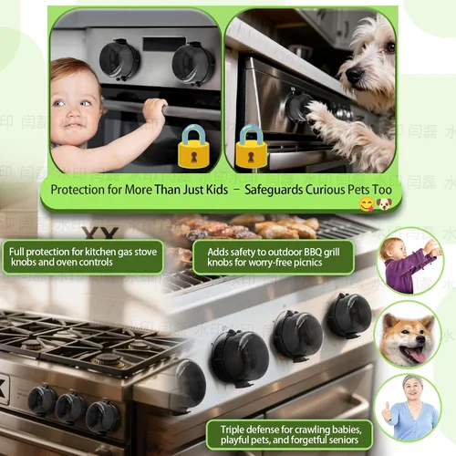 Vista 5 de Paquete de 5 fundas de seguridad para pomos de estufa, cerraduras a prueba de niños y mascotas para hornos de gas y eléctricos, protectores