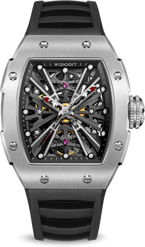 Vista 2 de WISHDOIT Relojes de pulsera mecánicos automáticos Tonneau para hombre, acero inoxidable, con forma de barril, estilo deportivo, impermeable, correa