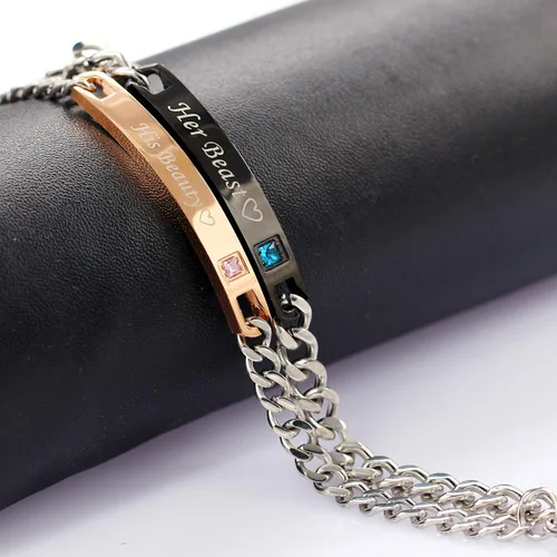 Vista 5 de Uloveido - Collares y pulseras de titanio negro con circonitas cúbicas ST118