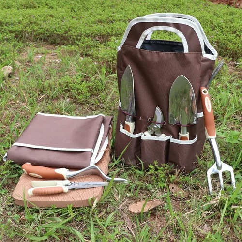 Vista 8 de Juego de herramientas de jardinería marrón de 12 piezas, kit de herramientas de mano de jardín con mango ergonómico antideslizante, bolsa