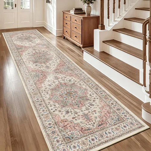 Vista 64 de Alfombra de pasillo vintage de 2 x 6 pies de pelo bajo Marrón beige
