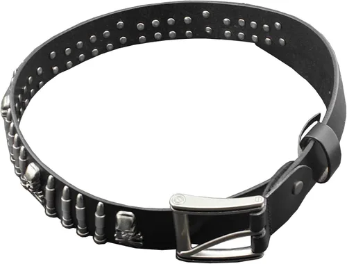Vista 6 de Cool Mens Bullet Skull Stud Punk Rock Biker cinturón de cuero real cintura726146236614